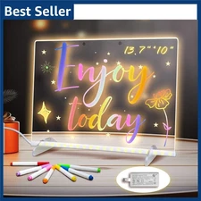 LED Note Board with Colors, 13.7"X10" 6 Modes & 8 Colors Acrylic Dry Erase Bo...