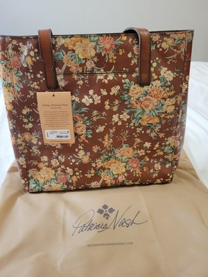 Patricia Nash Brown/Multicolor Floral Tote Bag, Zip Top, Inner Pockets, Dust Bag