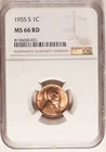 1955-S Lincoln Head Cent NGC graded MS66 RD,  Bright & Lustrous (031).