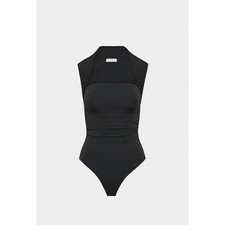 Aritzia Babaton Contour Ruched Bodysuit Black Square Neck Shrug Sleeveless S