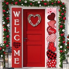 2 Pcs Valentine's Day Door Banner Decoration Valentine Hanging Front Porch Welco