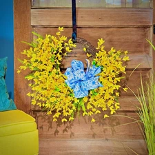 Yellow Forsythia Wreath - Cozy Cottage Home Decor - Farmhouse Floral Wreath