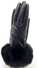 FASHION WOMAN'S PU LEATHER GLOVES FAUX FUR CUFF TOUCH SCREEN WINTER GLOVE/BLACK