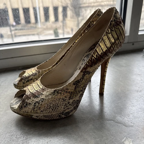 DIOR talons hauts plateforme peau de serpent daim gaufré métal doré taille 40 ? ?