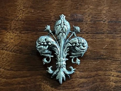 Vintage PERUZZI 800 Silver Fleur de Lis Brooch Costume Jewelry