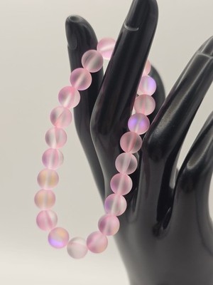 Aqua Aura Armband Kugeln matt rosa   dehnbar   ca. Ø 5 cm   Perlenarmband