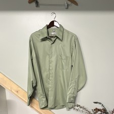 Geoffrey Beene Green Sateen Dress Shirt XL 17 34/35 Wrinkle Resistant