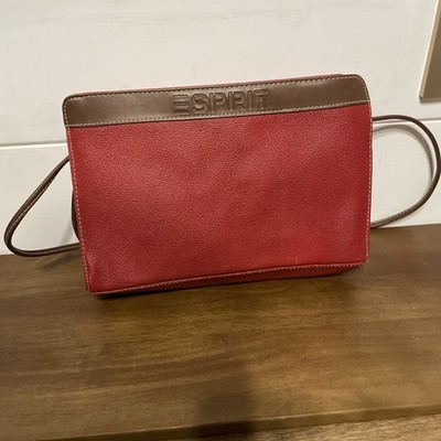 Vintage 1980s 1990s ESPRIT Leather Shoulder Bag/Crossbody Purse, MD sized, Red