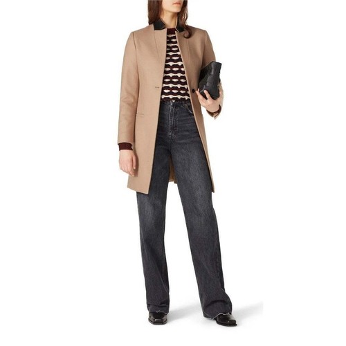 Rent the Runway Damen Gr. 10 All Saints hellbraun und Lederkragen Leni Wollmantel - Bild 1 von 8