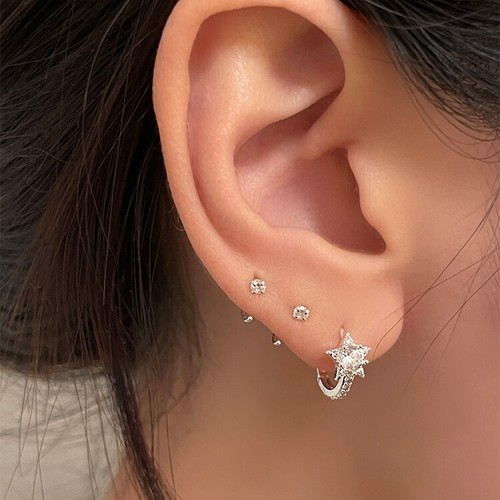 925 Sterling Silver 5 Pointed Star Hoop Circle Ring Huggie Earrings Women Girls - Picture 4 of 6