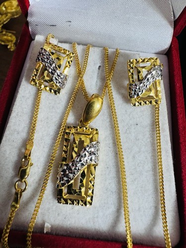 22CT 22KT 916 Gold Set Rectangle Earring Pendant Necklace 20” long 12.7g 1.5mm - Picture 17 of 24