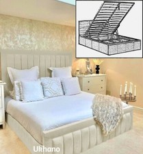 Plush Velvet Bordered Panel Storage Bed, Ottoman Gas Lift Bed, Ottoman Bed