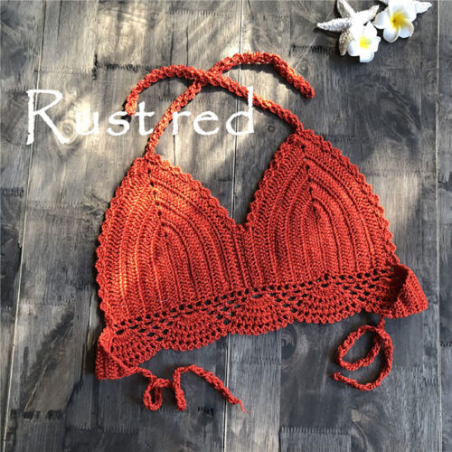 new Women Bikini Crop Top Crochet Boho Bralette Halter Cami Knitted Bra Tank Top - Picture 15 of 19