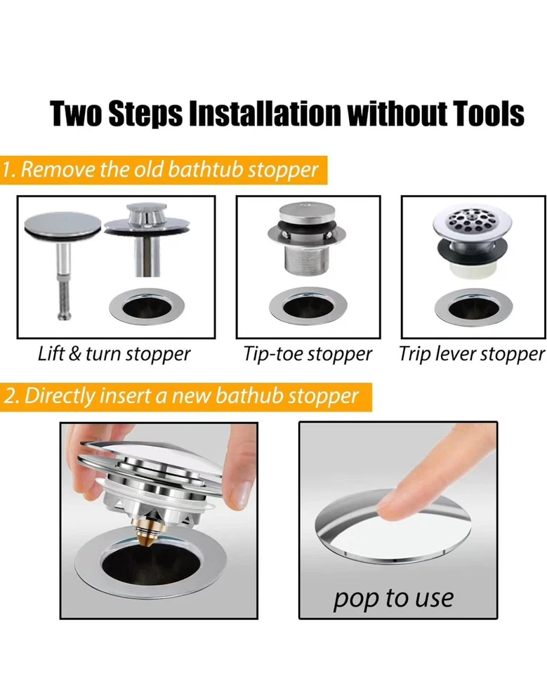 Tapón de bañera universal Anlige tapón de drenaje de bañera emergente tapón de drenaje y cala Foto 3 de 4