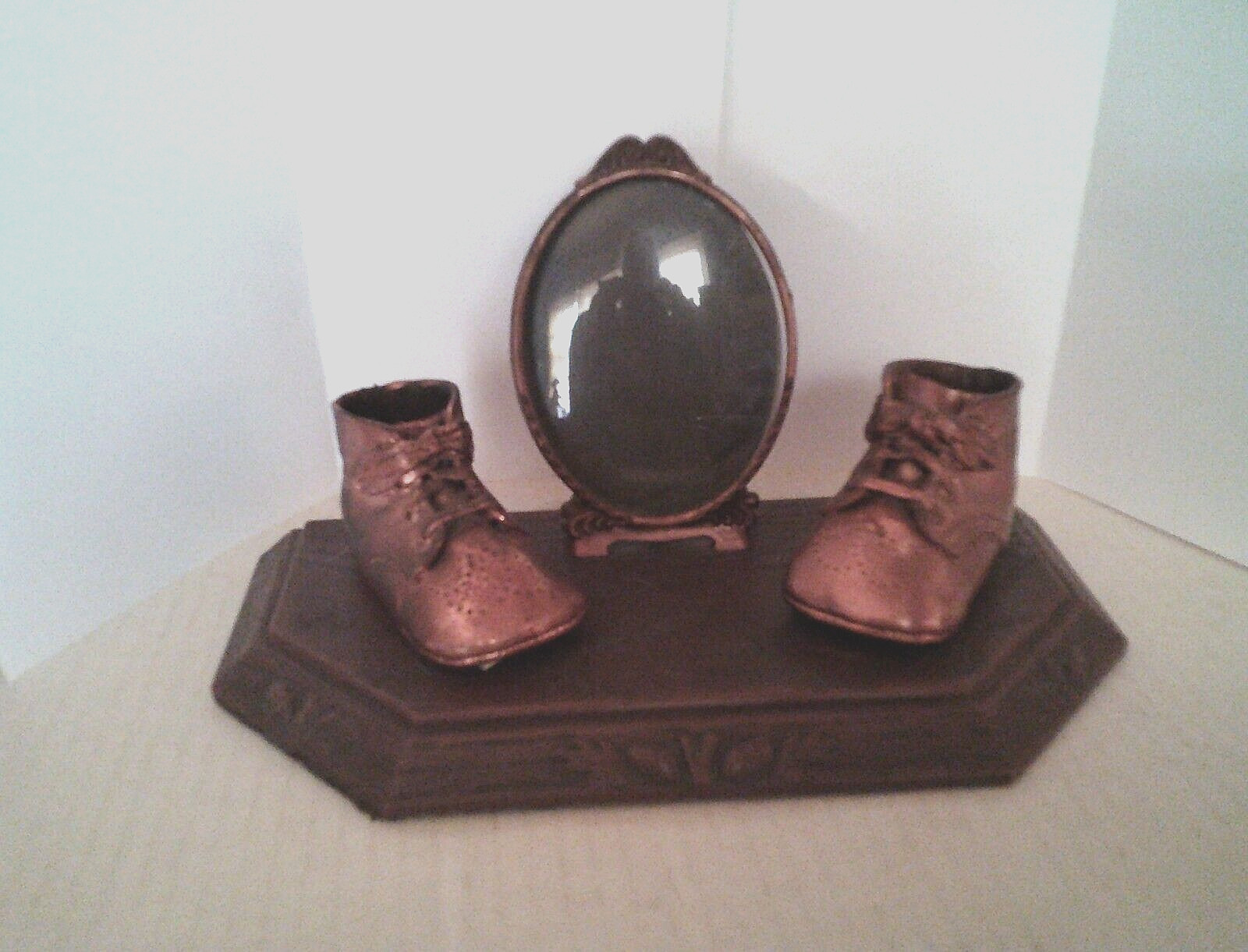 Vintage Bronze Baby Boots, with Mount and Picture frame