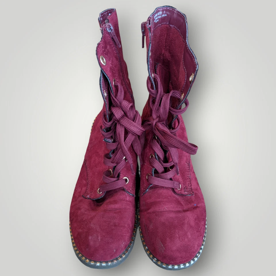 Botas de bambú para mujer EE. UU. 7 rojas hoguera imitación gamuza con cordones talla cremallera media pantorrilla Foto 2 de 4