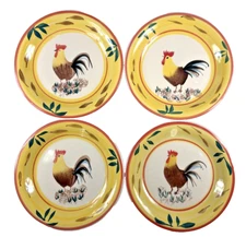 Philippe Richard Hand Painted Rooster Farmhouse Salad Plates 7.5” Set Of Four