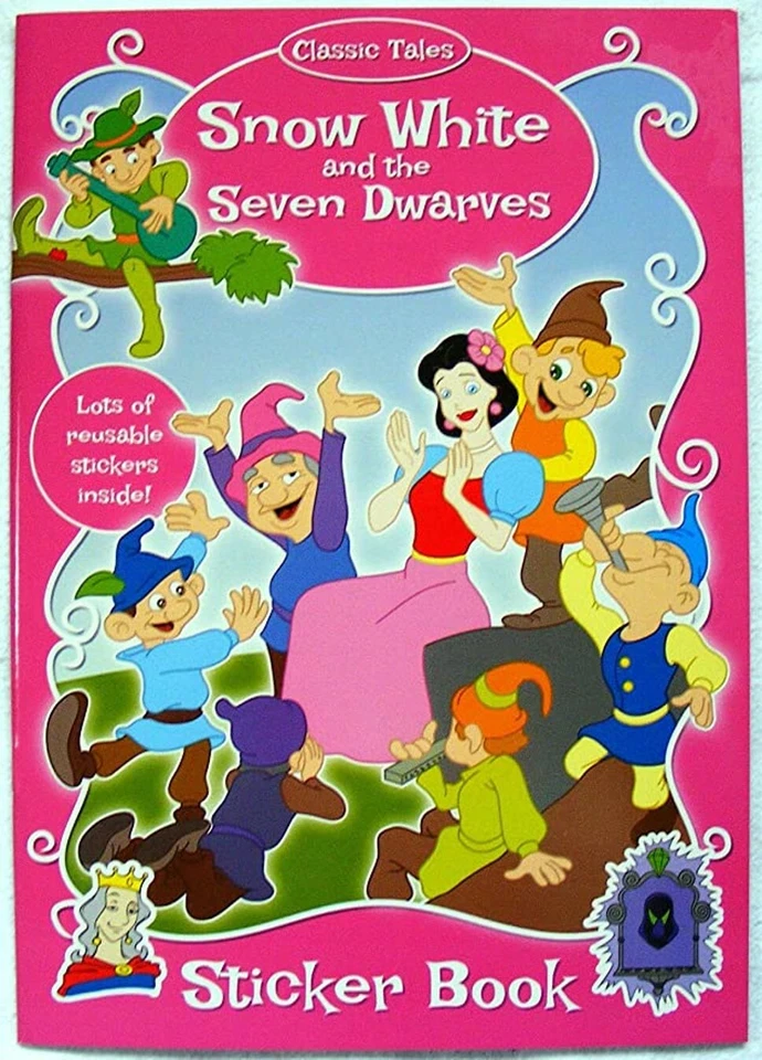 Snow White Seven Dwarfs Disney Classics Story Colouring Book Stickers Children
