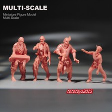 4pcs Unpainted 1/64 Zombie Scene Prop Miniatures Doll Figure For Cars Vehicle