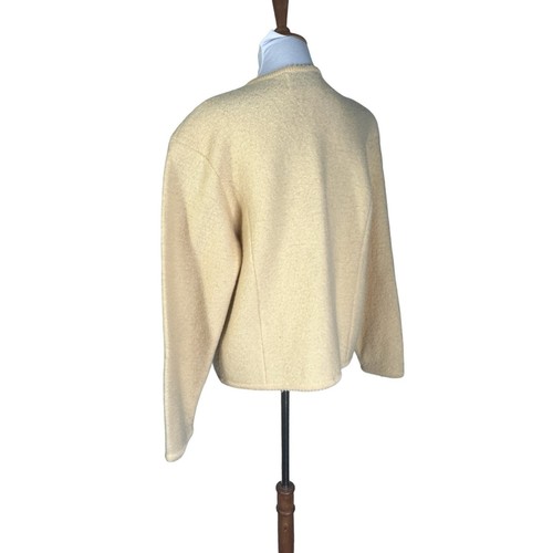 Vintage 1960s Tally Ho Yellow Cream Acrylic Cardigan Sweater L - Picture 4 of 7