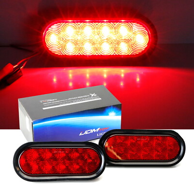 6-1/2'' Red Lens 10-LED Surface Mount Oval Shape Stop-Turn Tail Lights For Trucks