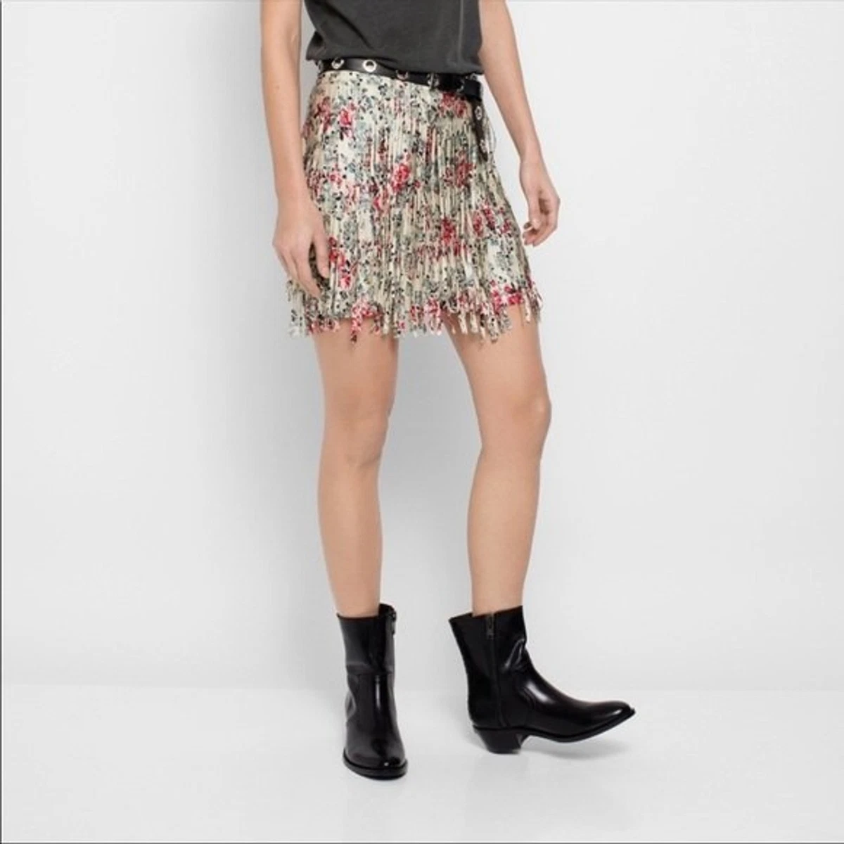 Zadig Voltaire Jaliz Floral Print Fringe Mini Skirt eBay