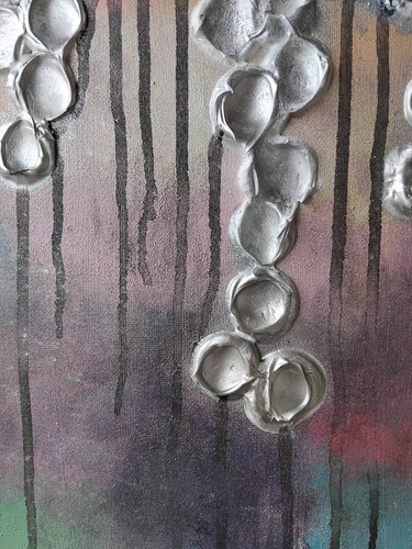 Contemporary Siver Acrylic Painting Abstract Geometric Wall Art,Colorful Modern - Picture 2 of 9
