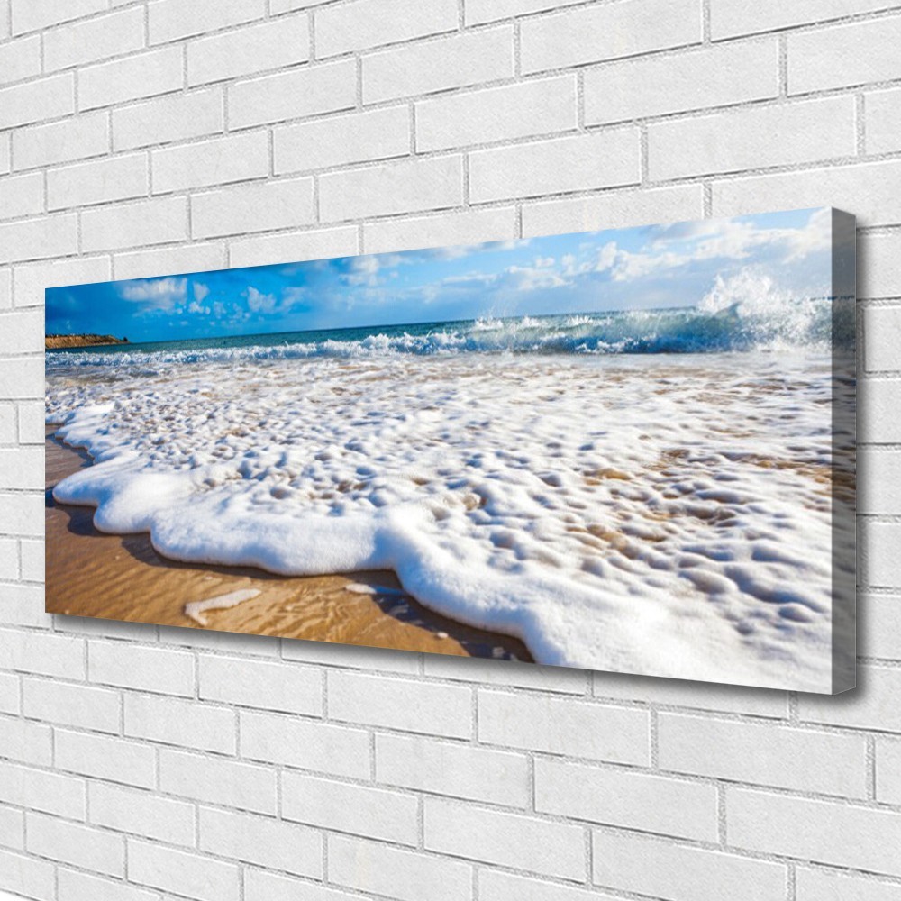 Tableau 125x50 cm sur toile plage et falaise pour decoration murale