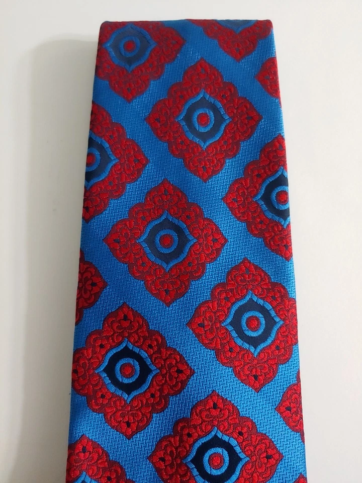 Corbata geométrica vintage Liebert azul rojo - 55" L - 4,5" W Foto 3 de 4