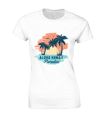 ALOHA HAWAII PARADISE DAMEN T-SHIRT COOL SOMMER STRAND DESIGN KLEIDUNG NEU TOP