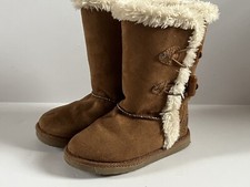 Airwalk Toddler Girl's Boots Faux Fur Lined Brown Cognac Toggle Myra Sz 7.5