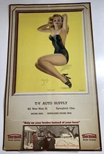 1948 Springfield Ohio Calendar Sign Pin Up Art Devorss Auto Supply Thermoid Brak