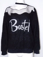 Vetiver Clothing Black Sweater Pastel Choker Neck Soft Fuzzy Fabric L-XL