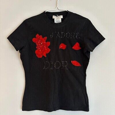 Christian Dior J'ADORE T-shirt Black sequin embroidery USA 8 Christian Dior J'ADORE T-shirt Black sequin embroidery USA 8