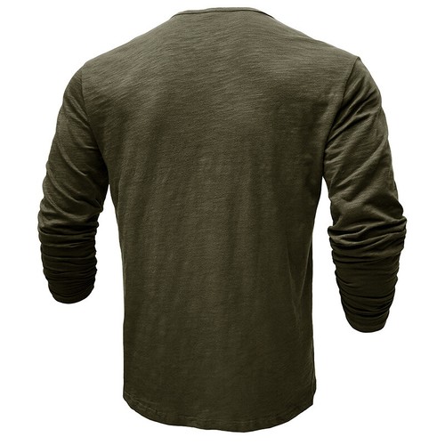 Camisa Henley de Algodón para Hombres Retro Manga Larga Camiseta Botón Lavado Cuello en V Prendas para el torso - Imagen 38 de 80