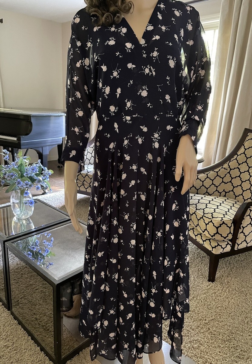 Cabi Midnight Dream Sheer Midi Dress Chiffon Pemberley Print Navy