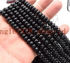 Faceted 5x8mm Natural Black Agate Rondelle Gemstone Loose Beads 15" AAA