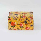 Yellow Floral Printed Velvet Square Ottoman Cover Throw Big Size Ottoman Cover