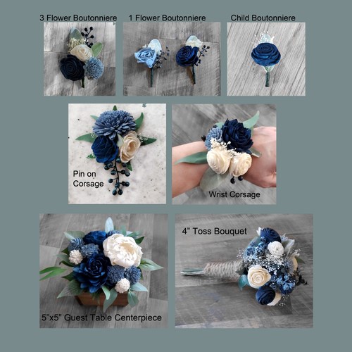 Navy Purple Burgundy Sola Wood Bridal Bouquet Jewel Color Cascade Wedding Flower - Picture 10 of 23