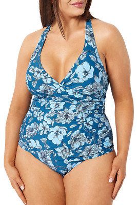 Jantzen Adjustable Strap V-Neck Tankini Comfort Brief Blue Floral