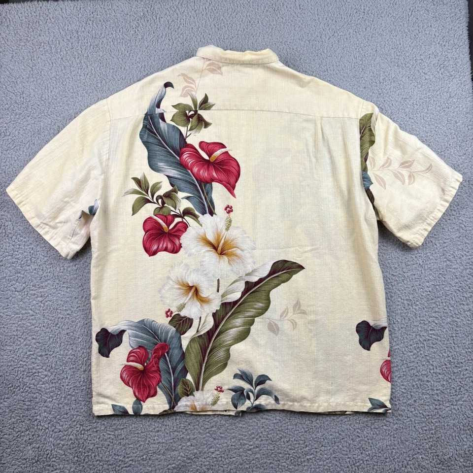 Camisa Hawaiana De Colección IOLANI Para Hombre Extra Grande Beige Floral Hibisco Abotonada Foto 3 de 4