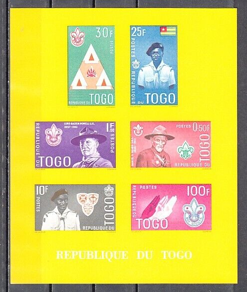 Togo #401-406 MNH S/S Scouts Baden Powell (Yellow/Simulated Perfs)
