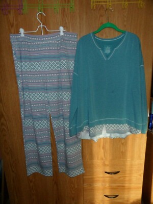 Cuddl Duds TEAL STRIPE LIGHTWEIGHT FLEECE  P.J. SET 1X