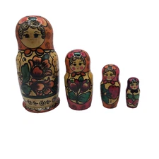 Vintage 4 Pc Russian Matryoshka Wood Stacking Nesting Dolls Handmade Painted