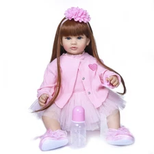 Big Size 24" Reborn Baby Dolls Long Hair Adorable Girl Cloth Body Baby Kid Gifts