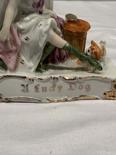 Antique German ? Porcelain Fairing Lady With Dog U Lucky Dog - Picture 8 of 15