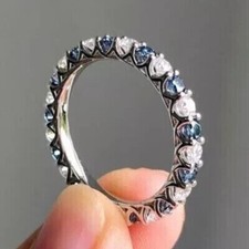2 CTW Moissanite  Natural London Blue Topaz Eternity Band 14k White Gold Plated