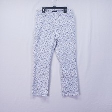 Mario Serrani Floral Capri Pants Size Medium Preppy White with Blue Flowers