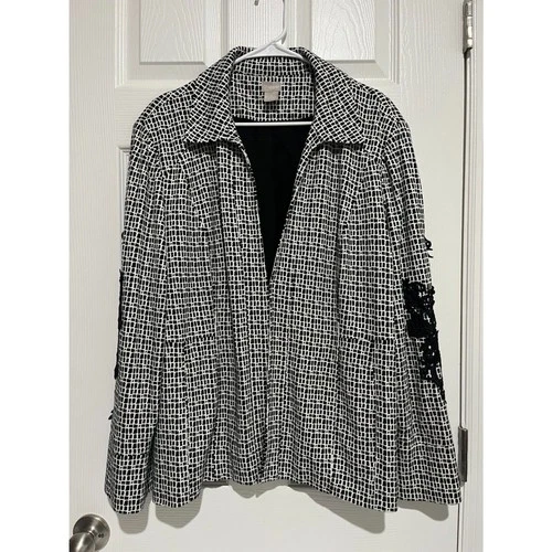 Chico's Black White Geometric Lace Appliqué Zip Jacket Size 3/XL - product listing photo