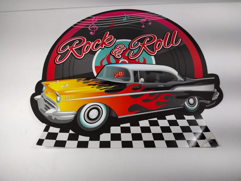 Póster de dos caras de coche de 11" x 11 de decoración de fiesta de música recortada de rock and roll Foto 4 de 4